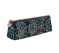 KemEng Succulente fresche stampate, Astuccio portapenne triangolare Astuccio portapenne portatile in pelle con cerniera Astuccio porta cosmetici