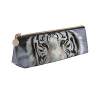 KemEng Tigre bianca invernale, Astuccio portapenne triangolare Astuccio portapenne portatile in pelle con cerniera Astuccio porta cosmetici