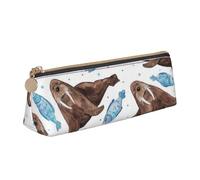 KemEng Tricheco marrone dell'acquerello, Astuccio portapenne triangolare Astuccio portapenne portatile in pelle con cerniera Astuccio porta cosmetici