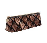 KemEng Ventagli Art Déco in oro rosa su nero, Astuccio portapenne triangolare Astuccio portapenne portatile in pelle con cerniera Astuccio porta cosmetici