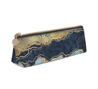 KemEng Vernice astratta marmo blu glitter oro, Astuccio portapenne triangolare Astuccio portapenne portatile in pelle con cerniera Astuccio porta cosmetici