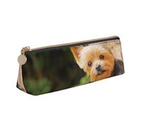 KemEng Yorkshire Terrier Bokeh Cani carini Yorkie da parete, Astuccio portapenne triangolare Astuccio portapenne portatile in pelle con cerniera Astuccio porta cosmetici