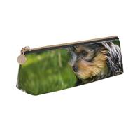KemEng Yorkshire Terrier Erba Verde Yorkie Cani Carini, Astuccio portapenne triangolare Astuccio portapenne portatile in pelle con cerniera Astuccio porta cosmetici