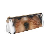 KemEng Yorkshire Terrier si trova su bianco, Astuccio portapenne triangolare Astuccio portapenne portatile in pelle con cerniera Astuccio porta cosmetici
