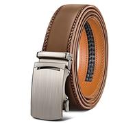 KEMISANT Cintura Uomo, Cintura Pelle Uomo Cricchetto Automatica Fibbia 35mm,Trim Regolabile per Adattars(Fulvo-140cm/42-48vita regolabile)