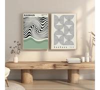 KemneT Bauhaus Verde Colore Blocco Linea Tela Quadri Moderni Minimalista Parete Arte Astratto Poster Stampe Quadro Soggiorno Camera Casa Decorazioni 50x70 cmx2 Senza cornice