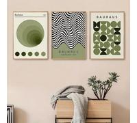 KemneT Bauhaus Verde Geometrico Parete Arte Poster Stampe Astratto Onda Linea Tela Quadri Moderni Quadro Soggiorno Camera Interni Casa Decorazioni 50x70cmx3 Senza cornice