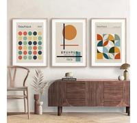 KemneT Boho Bauhaus Stile Parete Arte Colorato Cerchio Geometrico Linee Tela Quadri Astratto Poster Stampe Quadro Soggiorno Casa Decorazioni 50x70cmx3 Senza cornice