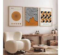 KemneT Contemporaneo Astratto Parete Arte Vintage Bauhaus Linea Tela Quadri Nero Marrone Poster Stampe Parete Quadro Soggiorno Camera Casa Decorazioni 50x70 cmx3 Senza cornice