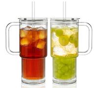 KEMORELA 2 bicchieri in vetro da 760 ml, con manico e coperchio, trasparente