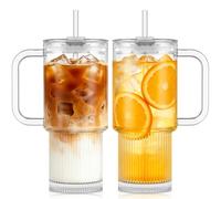 KEMORELA 2 bicchieri in vetro da 760 ml, con manico e coperchio, trasparente
