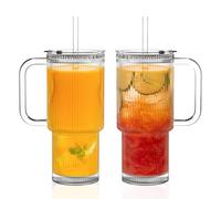 KEMORELA Bicchiere in vetro a coste da 26 once con manico e coperchio