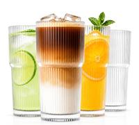 KEMORELA Set di 4 bicchieri scanalati da 600 ml, grandi bicchieri da acqua | Per caffè freddo, cocktail, succhi di frutta e frullati, lavabile in lavastoviglie, versatile per tutti i giorni