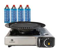 Barbecue Grill 2 IN 1 Fornello Piezo 2200W + 4 Cartucce Butano Kemper