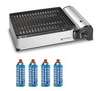 Kemper - Barbecue portatile a gas da 1900 W con accensione piezo | Piastra grill antiaderente | Kit 4 cartucce a gas da campeggio e borsa da trasporto inclusa | Leggero e sicurezza CE.