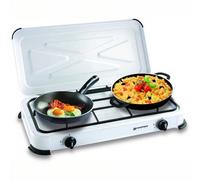 KEMPER - Fornello a gas portatile 2 fuochi 2600 W bianco laccato coperchio piano cottura