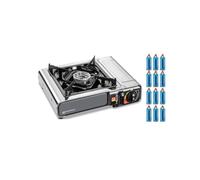 KEMPER - Fornello a gas in acciaio INOX, 2200 W, con 12 cartucce a gas, accensione piezo,sicurezza inserto gas