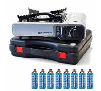 KEMPER - Fornello a gas NOMADE 2200 W + 8 cartucce gas Accensione piezo Sicurezza inserto gas