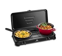 KEMPER - Fornello a gas portatile 2 fuochi 2600W Nero Coperchio Piano cottura