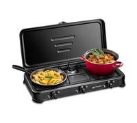 KEMPER - Fornello a gas portatile 3 fuochi 3450W Nero Coperchio Piano cottura