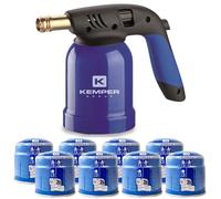 KEMPER - Lampada a saldare guscio in acciaio piezo + 8 cartucce gas 190 g con sicurezza stop gas