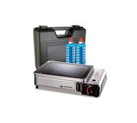 KEMPER - Piastra a gas portatile 2300 W piastra antiaderente + 2 cartucce di gas campeggio + Valigia di trasporto