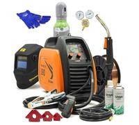 Kemppi MinarcMIG 190 Auto 190A - Set completo MIG con guanti di saldatura, magnete, filo 0,8 mm, casco, spray e bombola di gas Ar/CO2 da 8 l, saldatura sicura e precisa