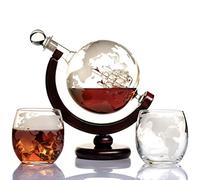 Kemstood Decanter whisky (850 ml) a forma di globo con 2 bicchieri - Set di decanter whisky personalizzato per liquori, bourbon, vodka, in confezione regalo di alta qualità - Accessori da bar per uomo