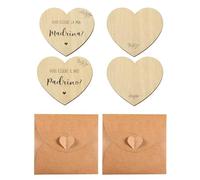 KEMUZ 2Pcs Targhe Cuore Legno con 2pcs Buste, Idee Regalo Padrino Madrine Battesimo Cresima per Chiedere di Essere Padrino Madrine Vuoi Essere il Mio Padrino la MiaMadrina