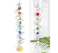 KEMUZ Acchiappasole con cristallo decorativo da 45 cm, con cristallo arcobaleno, suncatcher con doppia spirale, per finestre, casa, giardino, feste, matrimoni (argento)