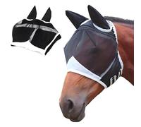 KEMUZ Maschera Antimosche Elasticizzata Per Cavalli, Maschera Antimosche Cavallo, Maschera Antimosche Rimovibile Per Cavalli, Maschera Antimosche Per Cavalli Con Orecchie(Nera)