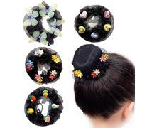 KEMUZ, Rete per Chignon Danza Bambina con Fiori e Cuore, Set di 4 Retine Elastiche per Capelli, Accessori per Ballerine, Ginnastica, Saggio, Festa di Compleanno