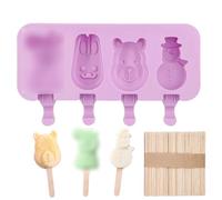 KEMUZ Stampini per Gelato Bambini | Stampo Gelato in Silicone con 4 Forme | Riutilizzabile, Facile da Pulire | Ideale per Gelato Fai da Te, Yogurt, Frutta | Include 50 Bastoncini e Coperchio