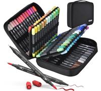 KEMYR Pennarelli per libri da colorare per adulti: 80 colori a doppia punta fine e pennello, pennarelli a base d'acqua per adulti, per disegnare, schizzi, bullet journal, scrittura, scrittura, senza