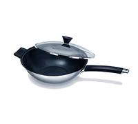 Ken Hom Set Wok Professionale Antiaderente Acciaio Inossidabile, 32cm, Excellence, Padella a Induzione, Compatibile con Utensili in Metallo, Lavabile in Lavastoviglie