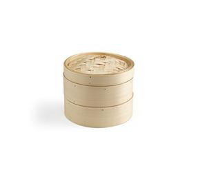 Ken Hom Vaporiera Bambù, 20cm, Excellence, Cuocivapore Bambù con 2 Livelli e Coperchio per Riso, Dim Sum, Verdure, Pesce e Carne, Non Lavabile in Lavastoviglie
