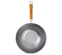 Ken Hom Wok Tradizionale Acciaio al Carbonio, 32cm, Classic, Padella Non a Induzione, Con Manico in Legno, Base Piatta, Non Lavabile in Lavastoviglie