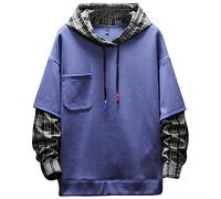 KENAIJING Felpa con Cappuccio Uomo, Patchwork a Maniche Lunghe Felpe Classiche Casual (Blu, M)
