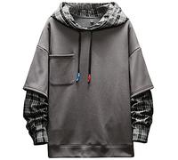 KENAIJING Felpa con Cappuccio Uomo, Patchwork a Maniche Lunghe Felpe Classiche Casual (Grigio, L)