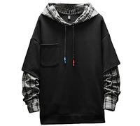 KENAIJING Felpa con Cappuccio Uomo, Patchwork a Maniche Lunghe Felpe Classiche Casual (Nero, M)