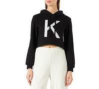 KENDALL & KYLIE K&K W Cropped Loose Hoody Sweatshirt KKW3711613 Hooded, Black, L Women's
