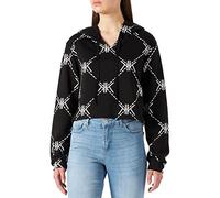 KENDALL & KYLIE K&K W Net Cropped Hoody Sweatshirt KKW3611633 Hooded, Black, M Women's
