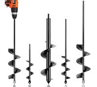 KENDO Set di 4 punte per trapano a coclea per piantare, punte a spirale per terreno da giardino e strumento per piantare bulbi per trapano esagonale da 3/8", per scavare fori postali, scavare letti