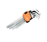 Kendo Set di chiavi a brugola extra lunghe fino a 231 mm - 9 pezzi con supporto pieghevole nelle dimensioni da 1,5 a 10 mm - Set di chiavi a brugola con fusti temprati