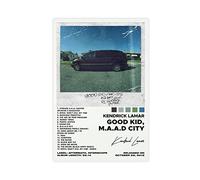 Kendrick Lamar Poster Good Kid Maad City Tracklist Album Poster su tela Decorazione artistica da parete Stampa Quadri per soggiorno camera da letto Decorazione senza cornice, 20 x 30 cm