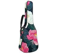 KengjuTesu Custodia morbida per chitarra acustica da 109 cm, con tracolla e 2 tasche, camelia rosa e bianca, senza imbottitura, impermeabile, in tessuto Oxford, custodia per chitarra classica,