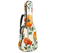 KengjuTesu Custodia morbida per chitarra acustica da 109 cm, con tracolla e 2 tasche disegnate a mano, motivo papavero della California, senza imbottitura, impermeabile, in tessuto Oxford, custodia