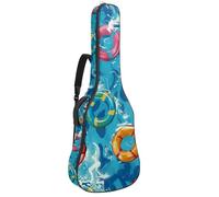 KengjuTesu Custodia morbida per chitarra acustica da 109 cm, con tracolla e 2 tasche, motivo ad anello da nuoto, senza imbottitura, impermeabile, in tessuto Oxford, custodia per chitarra classica,