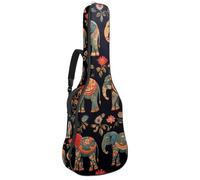 KengjuTesu Custodia morbida per chitarra acustica da 109 cm, con tracolla e 2 tasche, motivo elefante etnico retrò, senza imbottitura, impermeabile, in tessuto Oxford, custodia per chitarra classica,