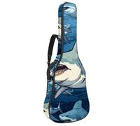 KengjuTesu Custodia morbida per chitarra acustica da 109 cm, con tracolla e 2 tasche, squalo dipinto, senza imbottitura, impermeabile, in tessuto Oxford, custodia per chitarra classica, Multicolore,